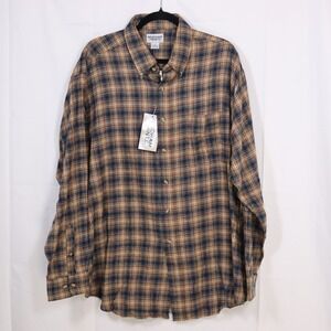 Windham Pointe Flannel Shirt Mens XL Brown Blue Plaid Cotton BEA11176 NWT